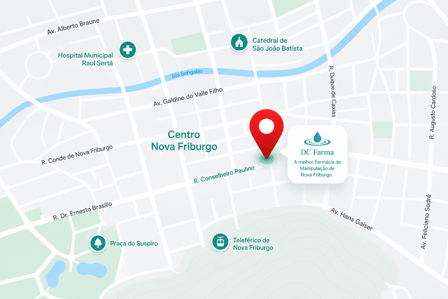 Mapa da localização da DC Farma no Centro de Nova Friburgo